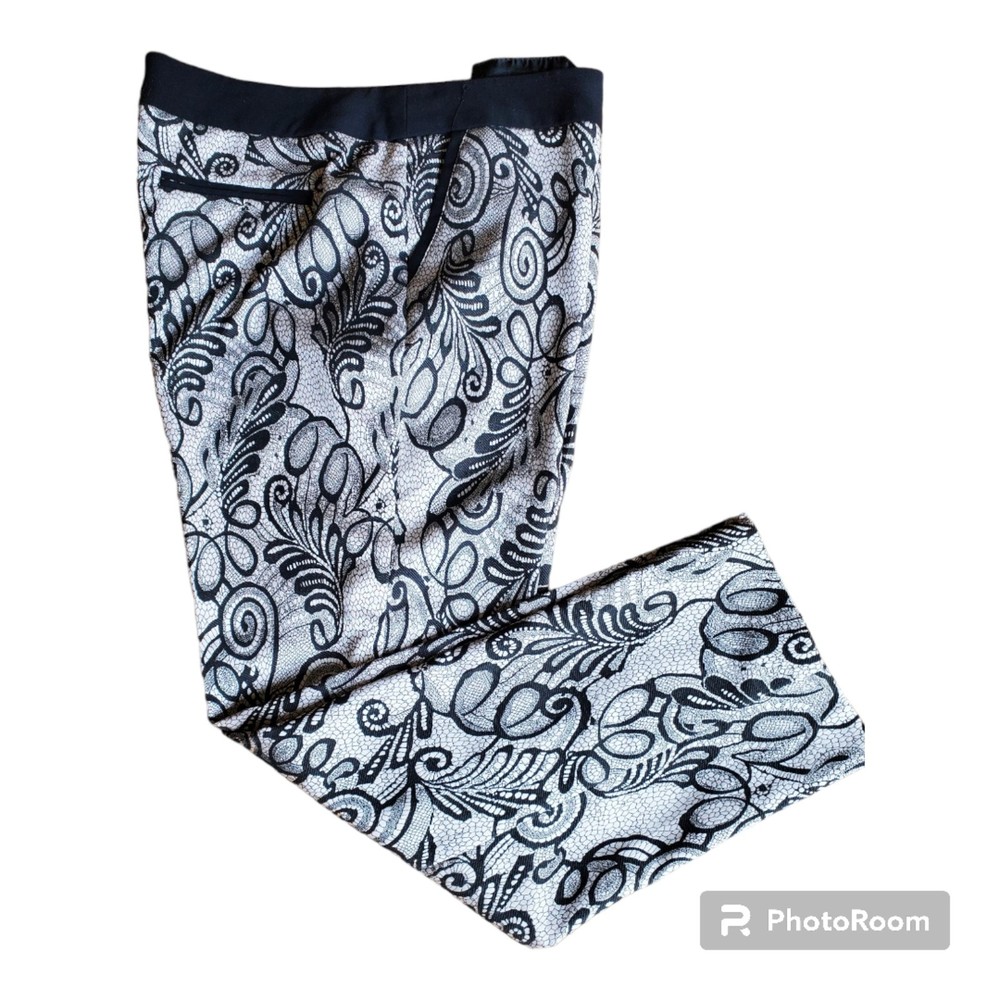 Worthington Ankle Pants Beige/Black Embroidery Size 12